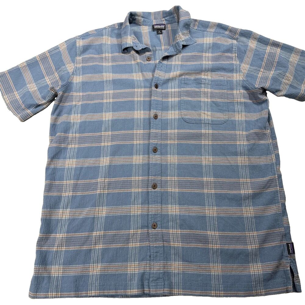 Patagonia Plaid Button Front Shirt Men XL Blue Brown  Woven Organic Cotton